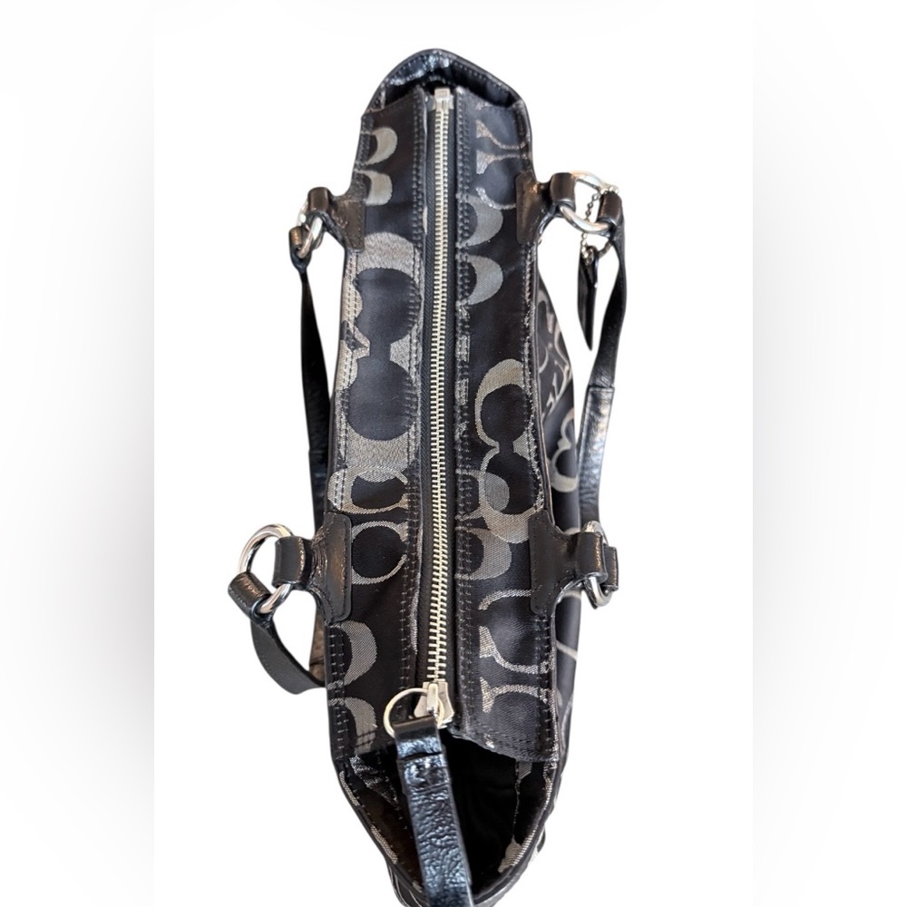 Coach Gallery Optic Signature metallic black & silver canvas tote bag F19675 - Picture 15 of 15